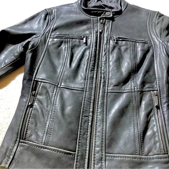 Michael Kors grey leather moto jacket - Picture 2 of 7